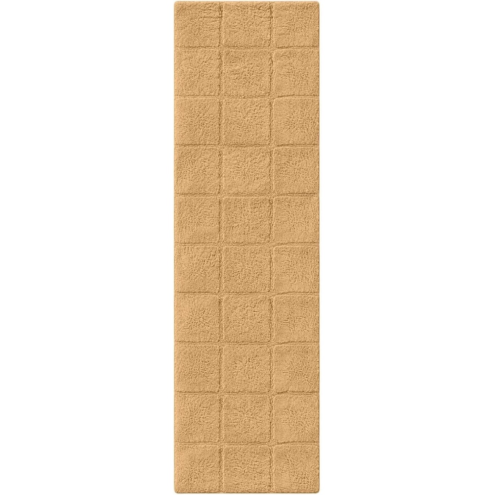 image:imageSuperior Cotton Washable Bath Rug Non Slip Runner 1 Piece Set Toast  Absorbent Combed Cotton Bath Rug Runner or Rug Set Bathroom Vanity or Kitchen Sink Includes One 2 x 5 Feet Checkered Runner