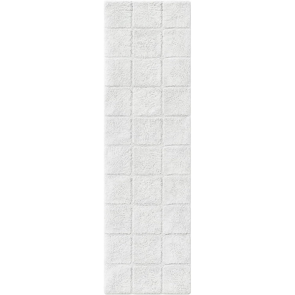 image:imageSuperior Cotton Washable Bath Rug Non Slip Runner 1 Piece Set White  Absorbent Combed Cotton Bath Rug Runner or Rug Set Bathroom Vanity or Kitchen Sink Includes One 2 x 5 Feet Checkered Runner