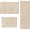 Superior Cotton Washable Bath Rug with Runner Bundle Set, 3 Piece, Ivory | Non slip Highly Absorbent Checkered Design for Double Vanity, Tub or Shower, Set Includes 1 Small Rug, 1 Large Rug, 1 Runner