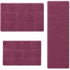 Superior Cotton Washable Bath Rug with Runner Bundle Set, 3 Piece, Plum | Non slip Highly Absorbent Checkered Design for Double Vanity, Tub or Shower, Set Includes 1 Small Rug, 1 Large Rug, 1 Runner