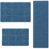 Superior Cotton Washable Bath Rug with Runner Bundle Set, 3 Piece, Sapphire | Non slip Highly Absorbent Checkered Design for Double Vanity, Tub or Shower, Set Includes 1 Small Rug, 1 Large Rug, 1 Runner