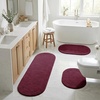 Superior Cotton Washable Bath Rug with Runner Bundle Set, 3 Piece, Plum | Non slip Highly Absorbent Oval Design for Double Vanity, Tub or Shower, Set Includes 1 Small Rug, 1 Large Rug, 1 Runner