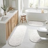Superior Cotton Washable Bath Rug with Runner Bundle Set, 3 Piece, White | Non slip Highly Absorbent Oval Design for Double Vanity, Tub or Shower, Set Includes 1 Small Rug, 1 Large Rug, 1 Runner