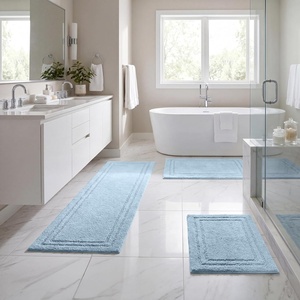 Superior Cotton Washable Bath Rug with Runner Bundle Set, 3 Piece, | Non slip Highly Absorbent Solid Design for Double Vanity, Tub or Shower, Set Includes 1 Small Rug, 1 Large Rug, 1 Runner