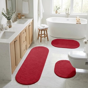 Superior Cotton Washable Bath Rug with Runner Bundle Set, 3 Piece, Burgundy | Non slip Highly Absorbent Oval Design for Double Vanity, Tub or Shower, Set Includes 1 Small Rug, 1 Large Rug, 1 Runner