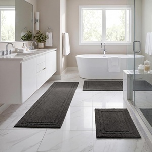 Superior Cotton Washable Bath Rug with Runner Bundle Set, 3 Piece, Charcoal | Non slip Highly Absorbent Solid Design for Double Vanity, Tub or Shower, Set Includes 1 Small Rug, 1 Large Rug, 1 Runner