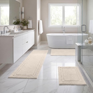Superior Cotton Washable Bath Rug with Runner Bundle Set, 3 Piece, Cream | Non slip Highly Absorbent Solid Design for Double Vanity, Tub or Shower, Set Includes 1 Small Rug, 1 Large Rug, 1 Runner