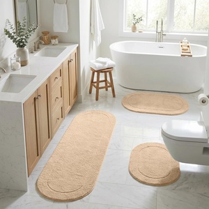 Superior Cotton Washable Bath Rug with Runner Bundle Set, 3 Piece, Ivory | Non slip Highly Absorbent Oval Design for Double Vanity, Tub or Shower, Set Includes 1 Small Rug, 1 Large Rug, 1 Runner