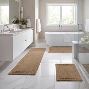 Superior Cotton Washable Bath Rug with Runner Bundle Set, 3 Piece, Latte | Non slip Highly Absorbent Solid Design for Double Vanity, Tub or Shower, Set Includes 1 Small Rug, 1 Large Rug, 1 Runner