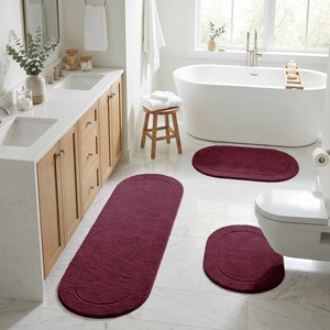 Superior Cotton Washable Bath Rug with Runner Bundle Set, 3 Piece, Plum | Non slip Highly Absorbent Oval Design for Double Vanity, Tub or Shower, Set Includes 1 Small Rug, 1 Large Rug, 1 Runner