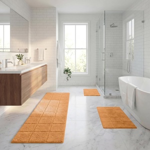 Superior Cotton Washable Bath Rug with Runner Bundle Set, 3 Piece, Rust | Non slip Highly Absorbent Checkered Design for Double Vanity, Tub or Shower, Set Includes 1 Small Rug, 1 Large Rug, 1 Runner