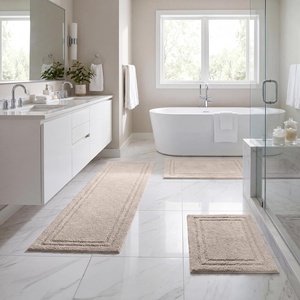 Superior Cotton Washable Bath Rug with Runner Bundle Set, 3 Piece, Stone | Non slip Highly Absorbent Solid Design for Double Vanity, Tub or Shower, Set Includes 1 Small Rug, 1 Large Rug, 1 Runner