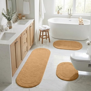 Superior Cotton Washable Bath Rug with Runner Bundle Set, 3 Piece, Toast | Non slip Highly Absorbent Oval Design for Double Vanity, Tub or Shower, Set Includes 1 Small Rug, 1 Large Rug, 1 Runner
