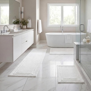 Superior Cotton Washable Bath Rug with Runner Bundle Set, 3 Piece, White | Non slip Highly Absorbent Solid Design for Double Vanity, Tub or Shower, Set Includes 1 Small Rug, 1 Large Rug, 1 Runner
