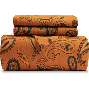 Superior Premium Cotton Flannel Duvet Cover Set, All Season 100% Brushed Cotton Flannel Bedding, 3-Piece Set with Duvet Cover and Pillow Shams – Pumpkin Paisley, Full/Queen(Pumpkin)