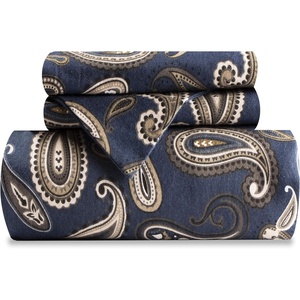 Superior Premium Cotton Flannel Duvet Cover Set, All Season 100% Brushed Cotton Flannel Bedding, 3-Piece Set with Duvet Cover and Pillow Shams – Pumpkin Paisley, Full/Queen(Navy Blue)