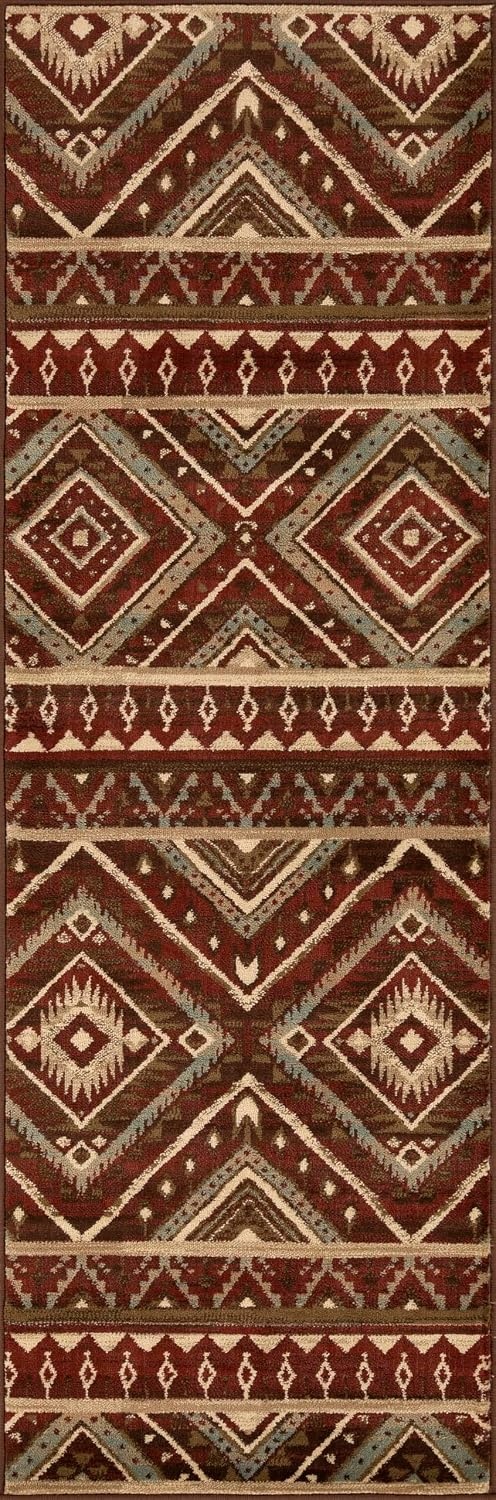 image:imageSuperior Indoor Runner Rug Jute Backing Southwestern Geometric Medallion Ideal for Entryway Living Room Kitchen Bedroom Hallway Floor Cover Tampa Collection 2 7 x 8 Maroon