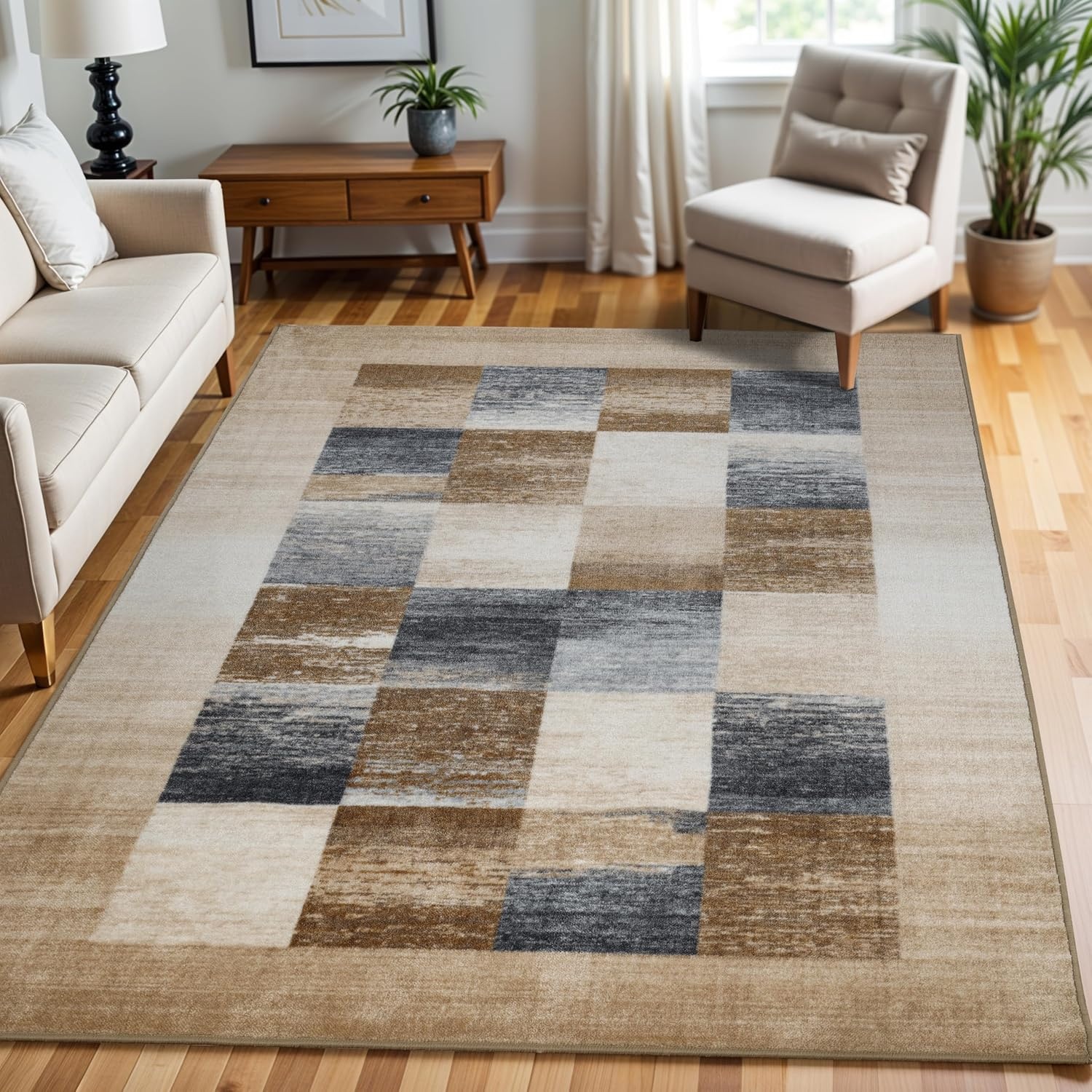 image:imageSuperior Indoor NonSlip Area Rug Damask Medallion Floor Decor Bohemian Rug for Living Room Bedroom Office Kitchen Dining Washable Rugs Foam Back Thalia Collection 5 x 8 CreamCream