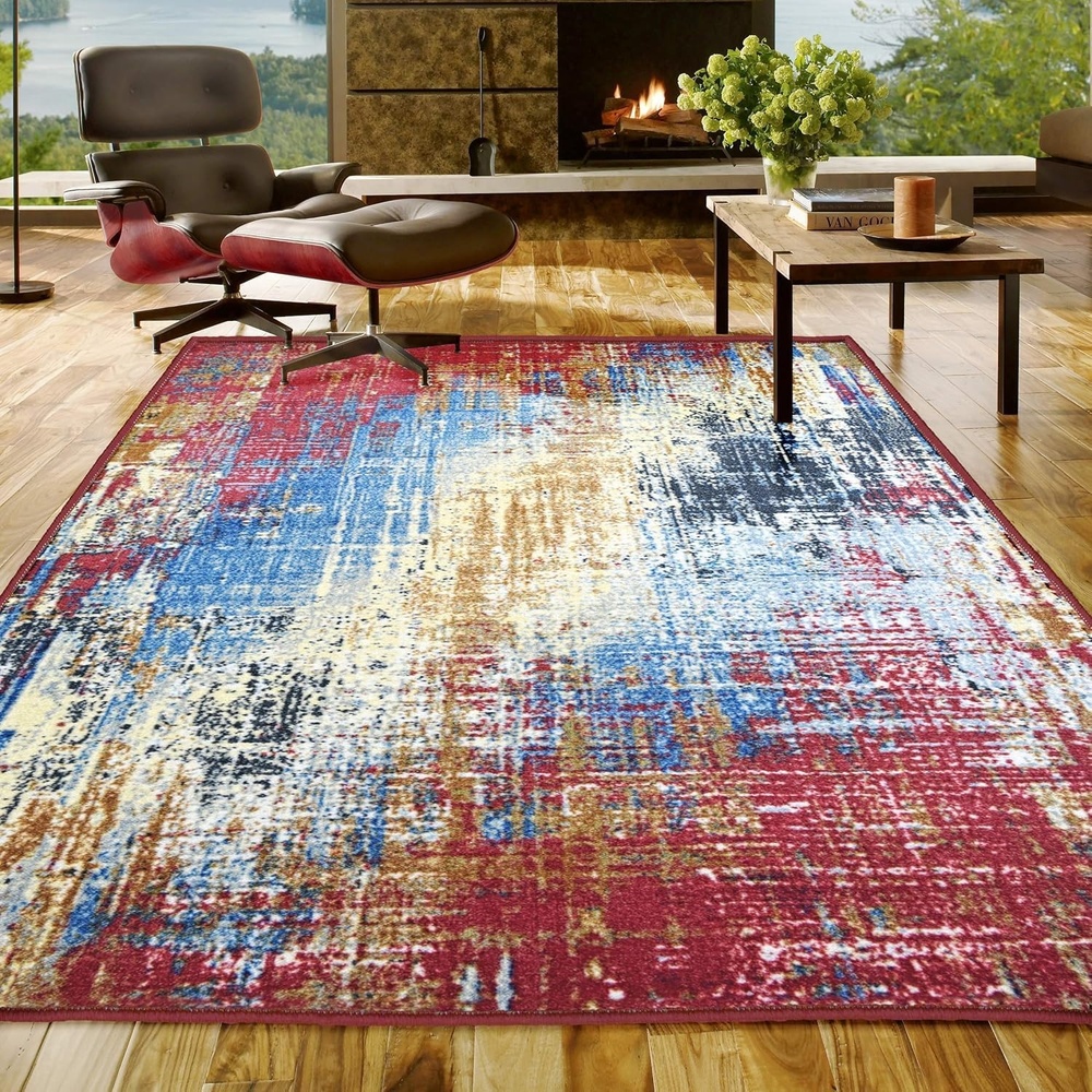 image:imageSuperior Indoor NonSlip Area Rug Damask Medallion Floor Decor Bohemian Rug for Living Room Bedroom Office Kitchen Dining Washable Rugs Foam Back Thalia Collection 5 x 8 CreamMulti Color  Z