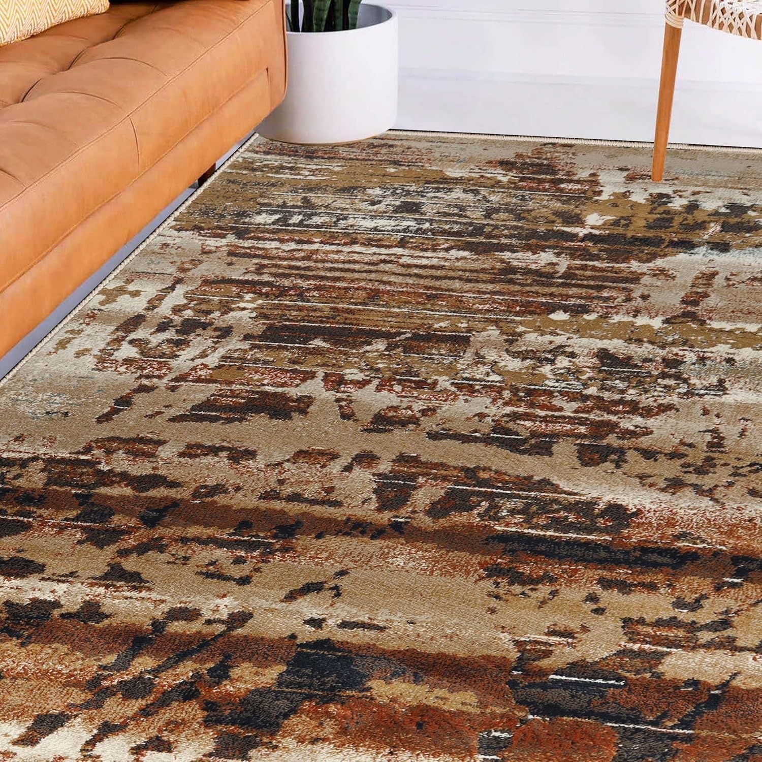 image:imageSuperior Indoor Area Rug Jute Backing Modern Rugs for Family Kitchen Floors Office Plush Floor Cover Abstract Design Damara Collection 8 x 10 CreamRust
