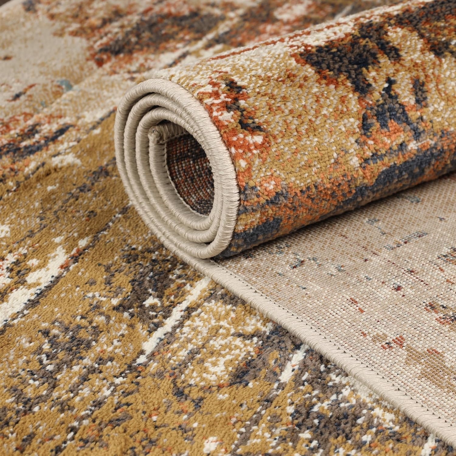 image:imageSuperior Indoor Area Rug Jute Backing Modern Rugs for Family Kitchen Floors Office Plush Floor Cover Abstract Design Damara Collection 8 x 10 CreamRust