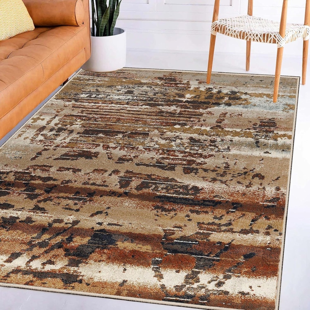 image:imageSuperior Indoor Area Rug Jute Backing Modern Rugs for Family Kitchen Floors Office Plush Floor Cover Abstract Design Damara Collection 8 x 10 CreamRust