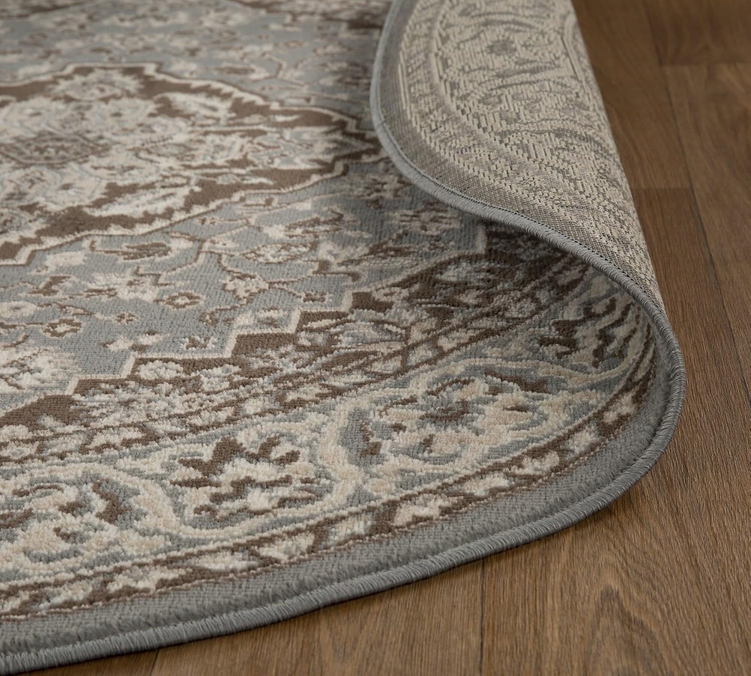 image:imageSUPERIOR Glendale Indoor Runner Rug Floral Medallion 8 Round Grey