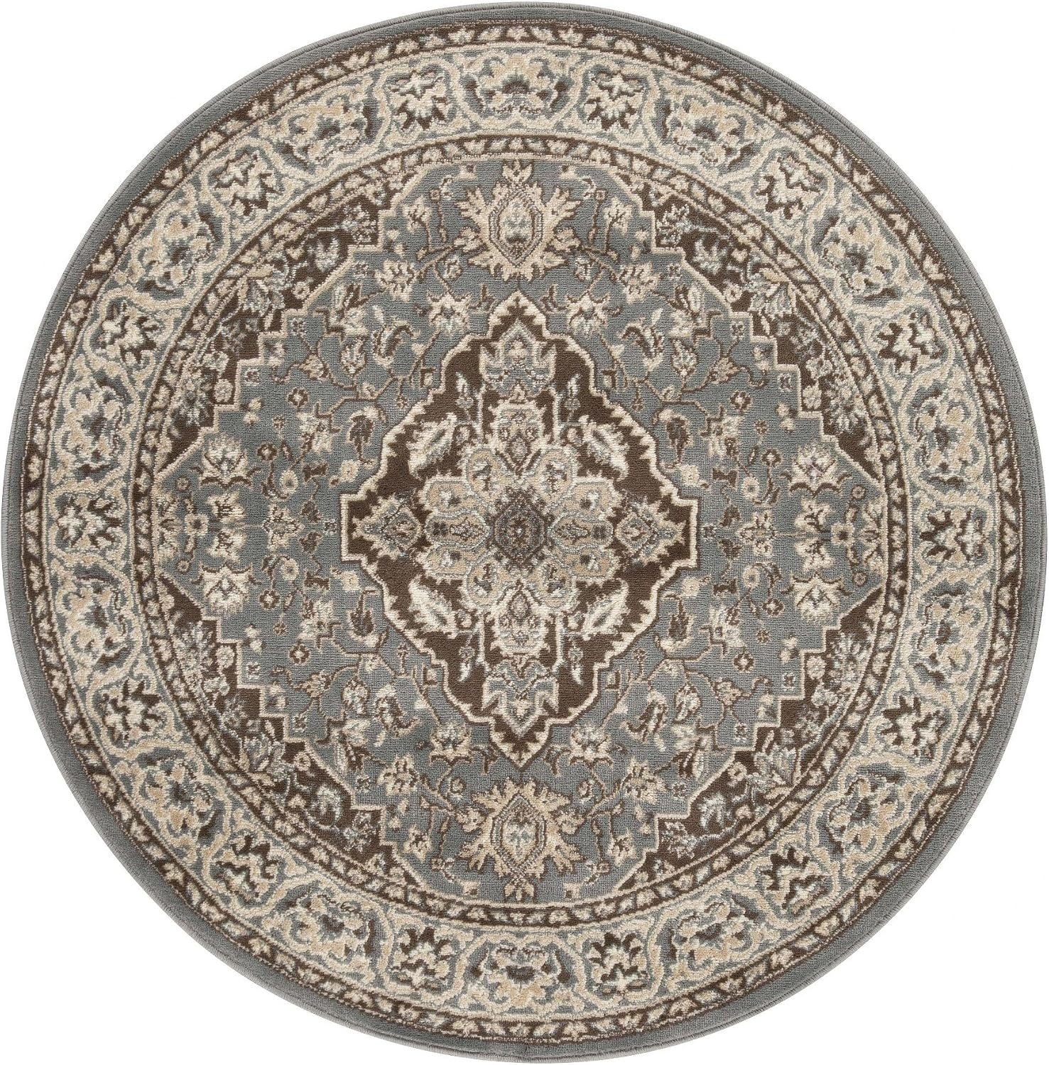 image:imageSUPERIOR Glendale Indoor Runner Rug Floral Medallion 8 Round Grey