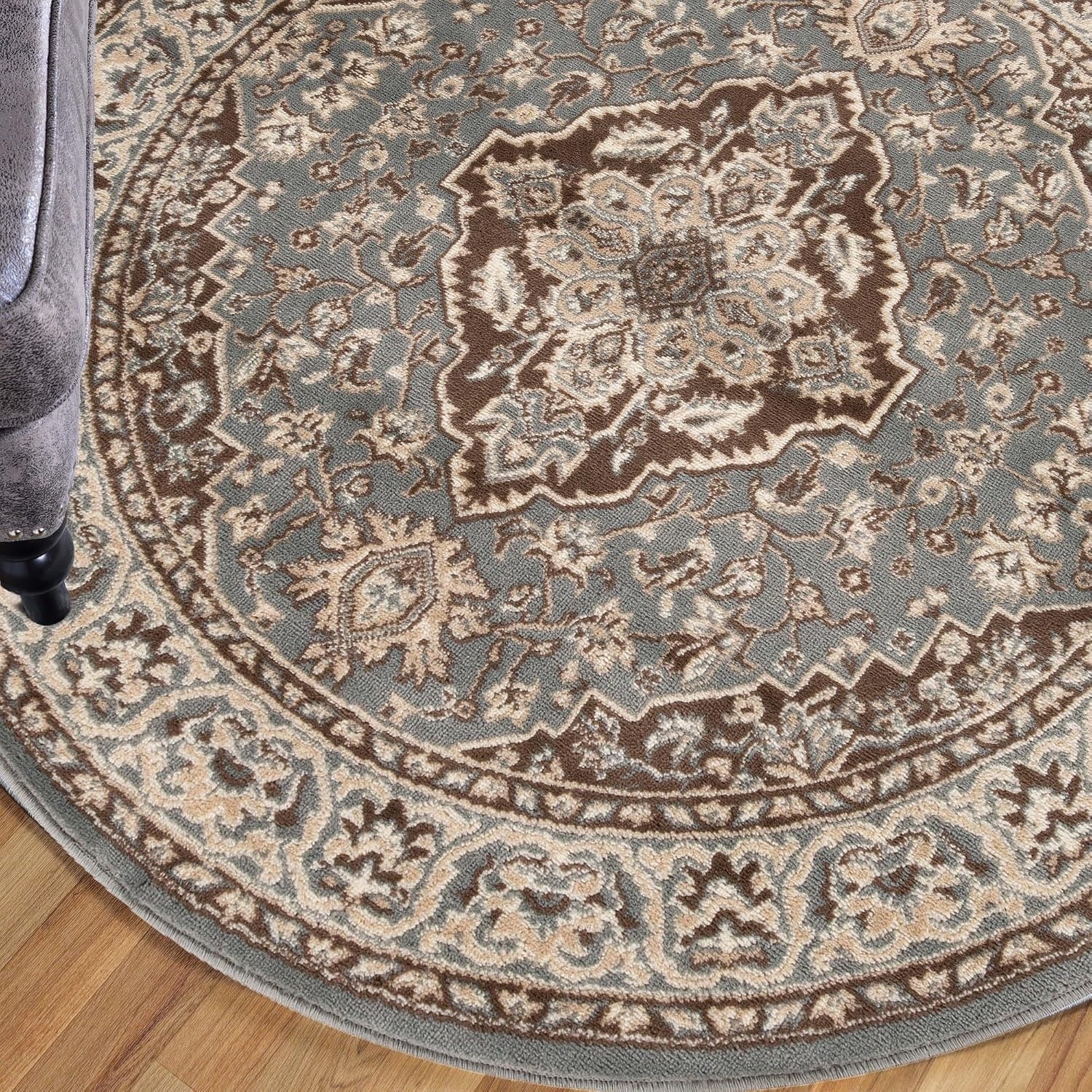 image:imageSUPERIOR Glendale Indoor Runner Rug Floral Medallion 8 Round Grey