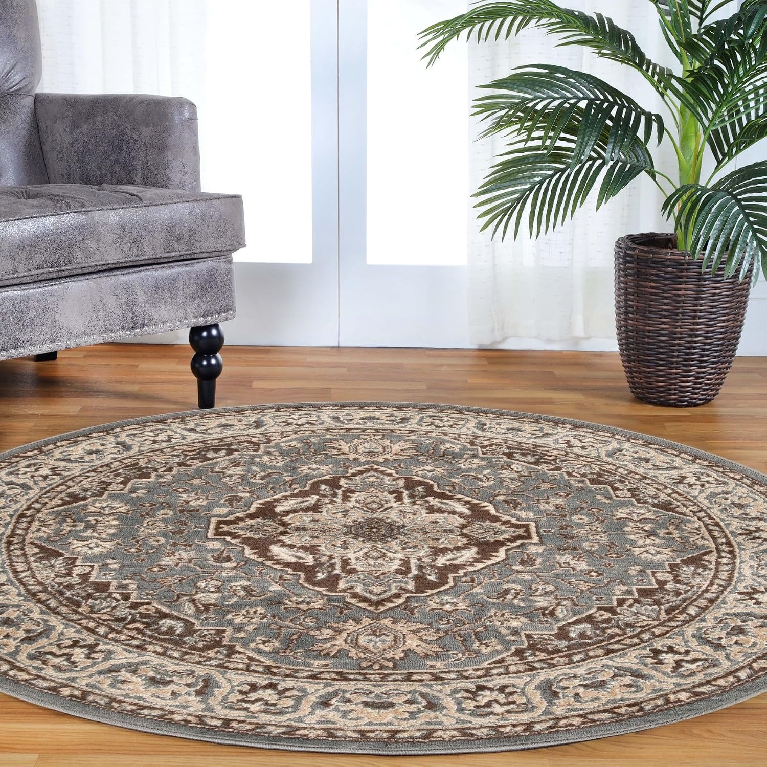 image:imageSUPERIOR Glendale Indoor Runner Rug Floral Medallion 8 Round Grey