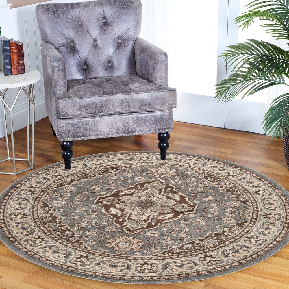 image:imageSUPERIOR Glendale Indoor Runner Rug Floral Medallion 8 Round Grey