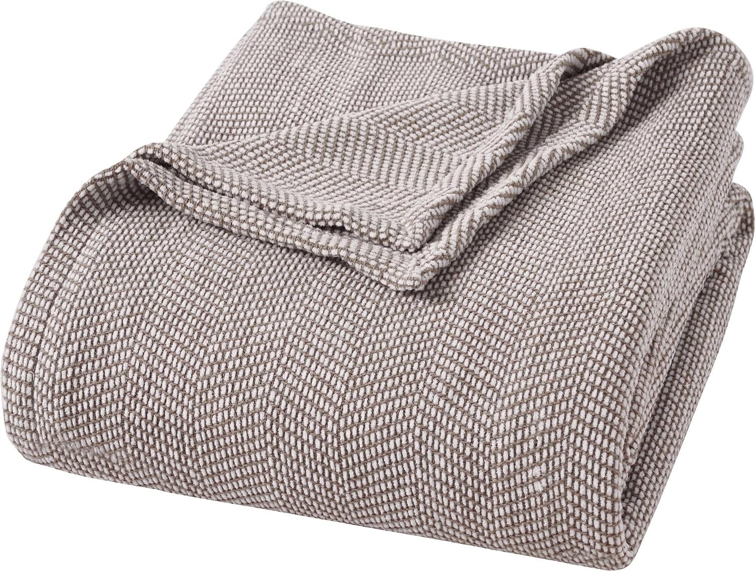 image:imageSUPERIOR Clara Cotton Blanket for Picnic Beach Traveling or Camping Bedroom Decor Essentials Cover for Bed Couch Lounging Textured Jacquard Striped Woven Blanket Twin IvoryBrown