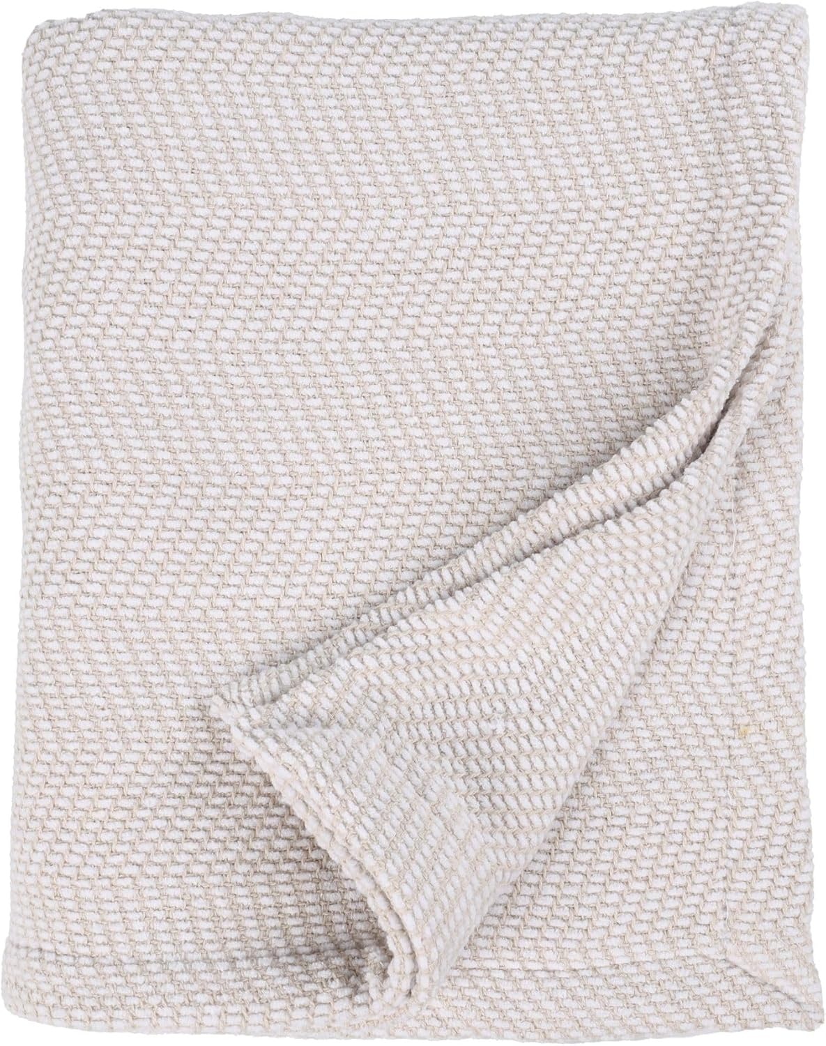 image:imageSUPERIOR Clara Cotton Blanket for Picnic Beach Traveling or Camping Bedroom Decor Essentials Cover for Bed Couch Lounging Textured Jacquard Striped Woven Blanket Twin IvoryTan