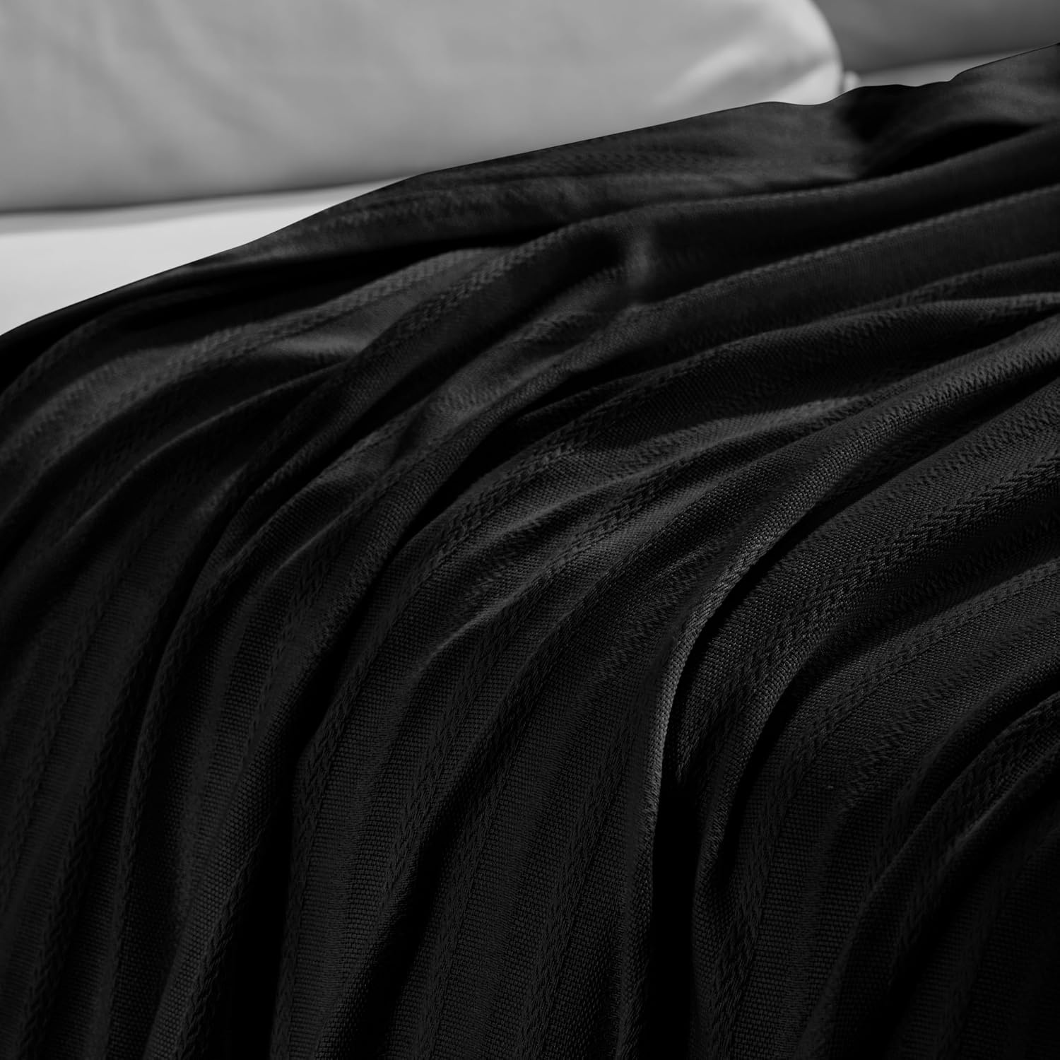 image:imageSUPERIOR Clara Cotton Blanket for Picnic Beach Traveling or Camping Bedroom Decor Essentials Cover for Bed Couch Lounging Textured Jacquard Striped Woven Blanket Twin IvoryBlack