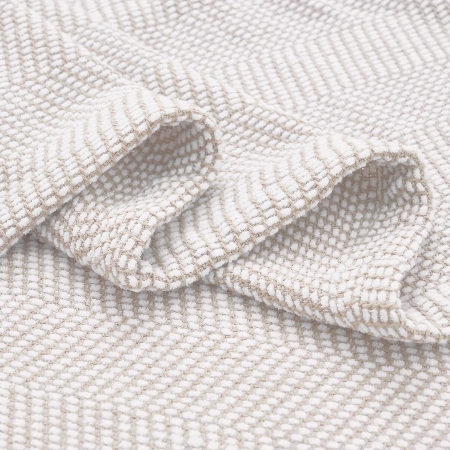 image:imageSUPERIOR Clara Cotton Blanket for Picnic Beach Traveling or Camping Bedroom Decor Essentials Cover for Bed Couch Lounging Textured Jacquard Striped Woven Blanket Twin IvoryTan