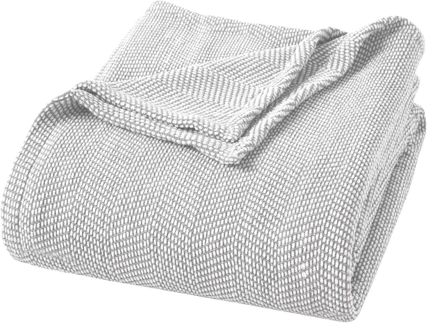 image:imageSUPERIOR Clara Cotton Blanket for Picnic Beach Traveling or Camping Bedroom Decor Essentials Cover for Bed Couch Lounging Textured Jacquard Striped Woven Blanket Twin IvoryGrey