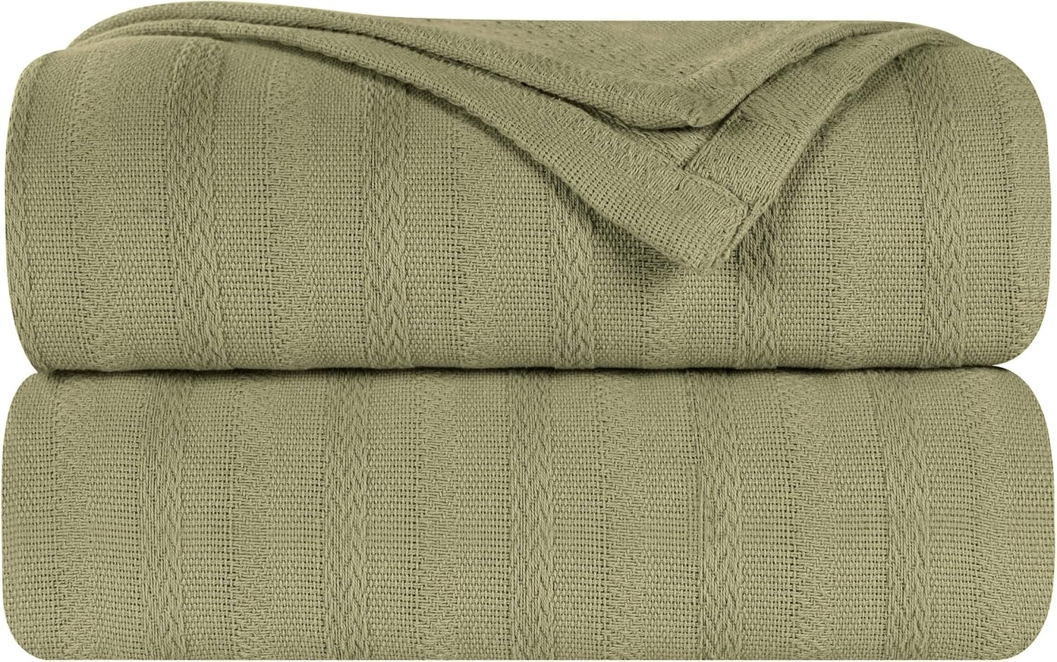 image:imageSUPERIOR Clara Cotton Blanket for Picnic Beach Traveling or Camping Bedroom Decor Essentials Cover for Bed Couch Lounging Textured Jacquard Striped Woven Blanket Twin IvorySage