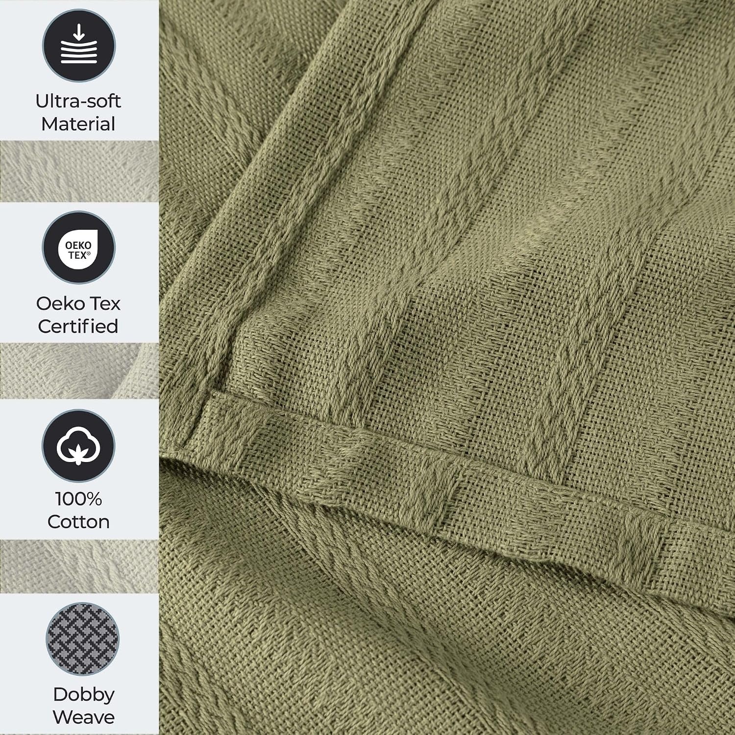 image:imageSUPERIOR Clara Cotton Blanket for Picnic Beach Traveling or Camping Bedroom Decor Essentials Cover for Bed Couch Lounging Textured Jacquard Striped Woven Blanket Twin IvorySage