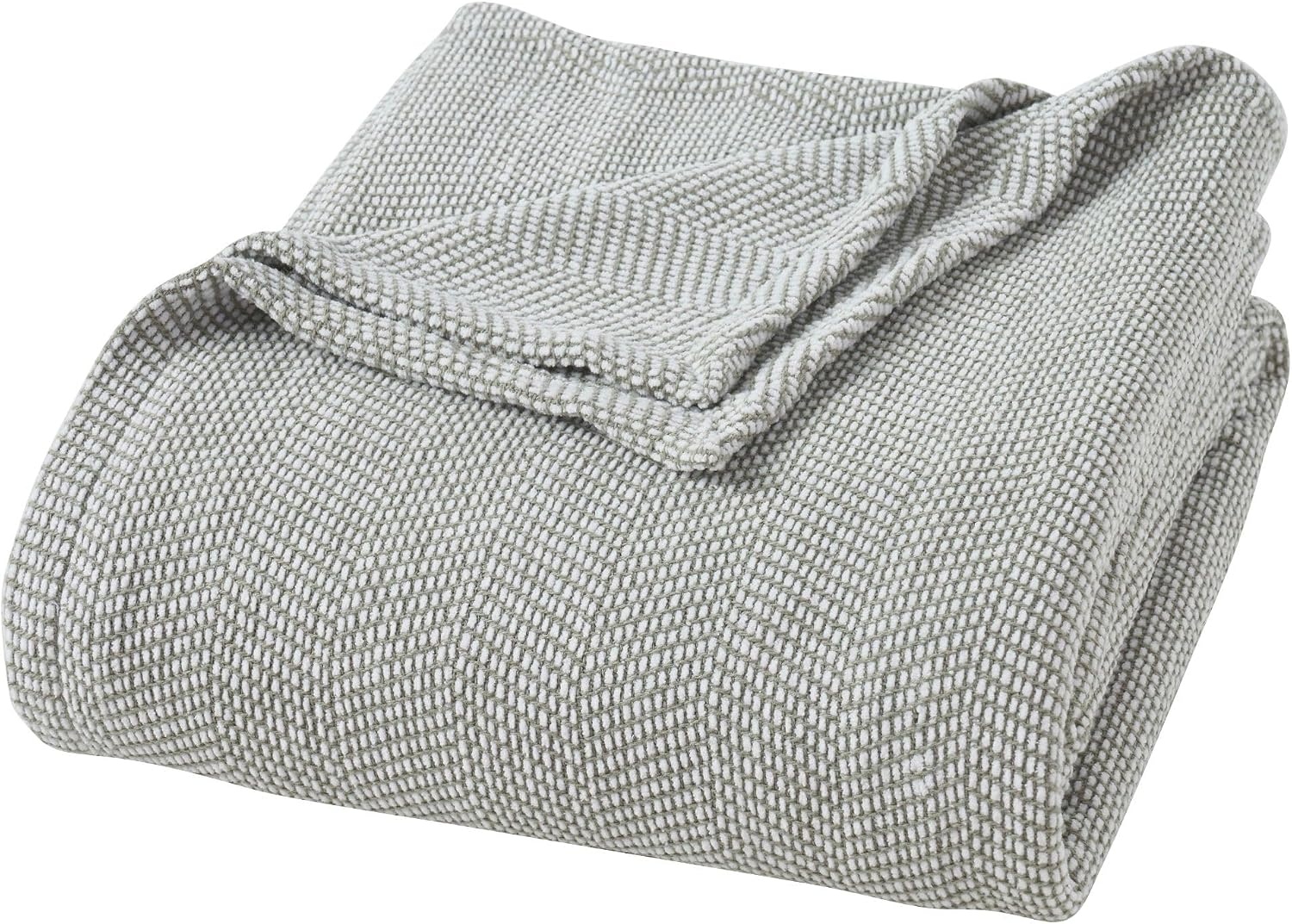 image:imageSUPERIOR Clara Cotton Blanket for Picnic Beach Traveling or Camping Bedroom Decor Essentials Cover for Bed Couch Lounging Textured Jacquard Striped Woven Blanket Twin IvoryGreen