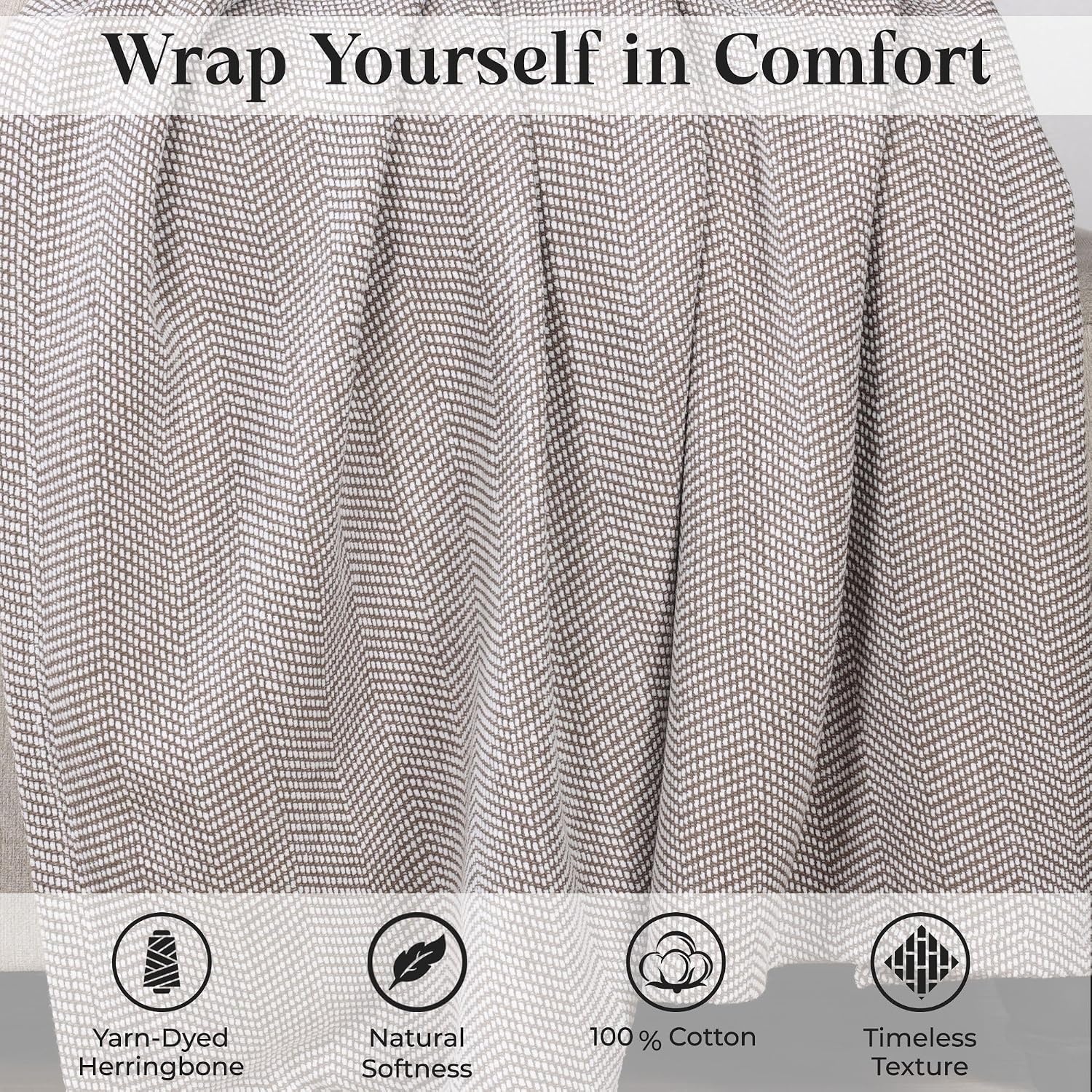image:imageSUPERIOR Clara Cotton Blanket for Picnic Beach Traveling or Camping Bedroom Decor Essentials Cover for Bed Couch Lounging Textured Jacquard Striped Woven Blanket Twin IvoryBrown