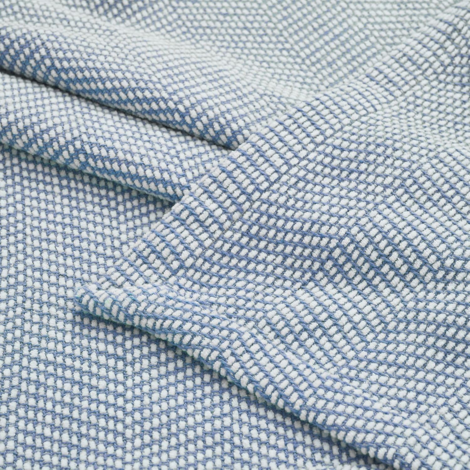 image:imageSUPERIOR Clara Cotton Blanket for Picnic Beach Traveling or Camping Bedroom Decor Essentials Cover for Bed Couch Lounging Textured Jacquard Striped Woven Blanket Twin IvoryBlue