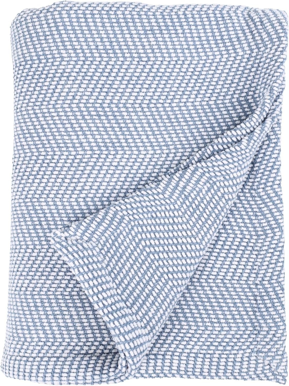 image:imageSUPERIOR Clara Cotton Blanket for Picnic Beach Traveling or Camping Bedroom Decor Essentials Cover for Bed Couch Lounging Textured Jacquard Striped Woven Blanket Twin IvoryBlue