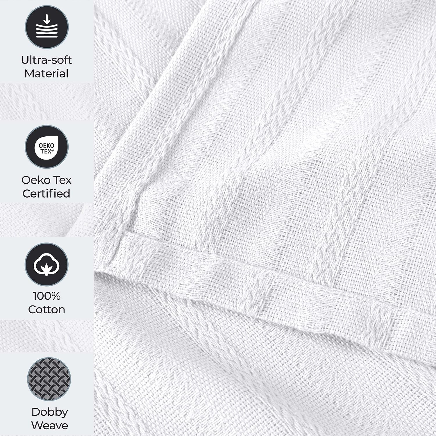 image:imageSUPERIOR Clara Cotton Blanket for Picnic Beach Traveling or Camping Bedroom Decor Essentials Cover for Bed Couch Lounging Textured Jacquard Striped Woven Blanket Twin IvoryWhite