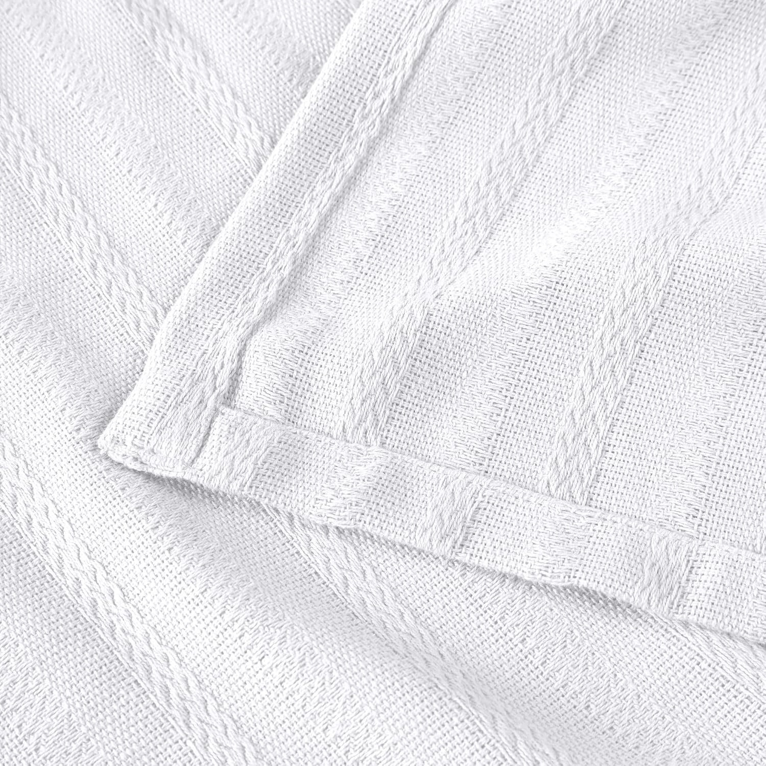 image:imageSUPERIOR Clara Cotton Blanket for Picnic Beach Traveling or Camping Bedroom Decor Essentials Cover for Bed Couch Lounging Textured Jacquard Striped Woven Blanket Twin IvoryWhite