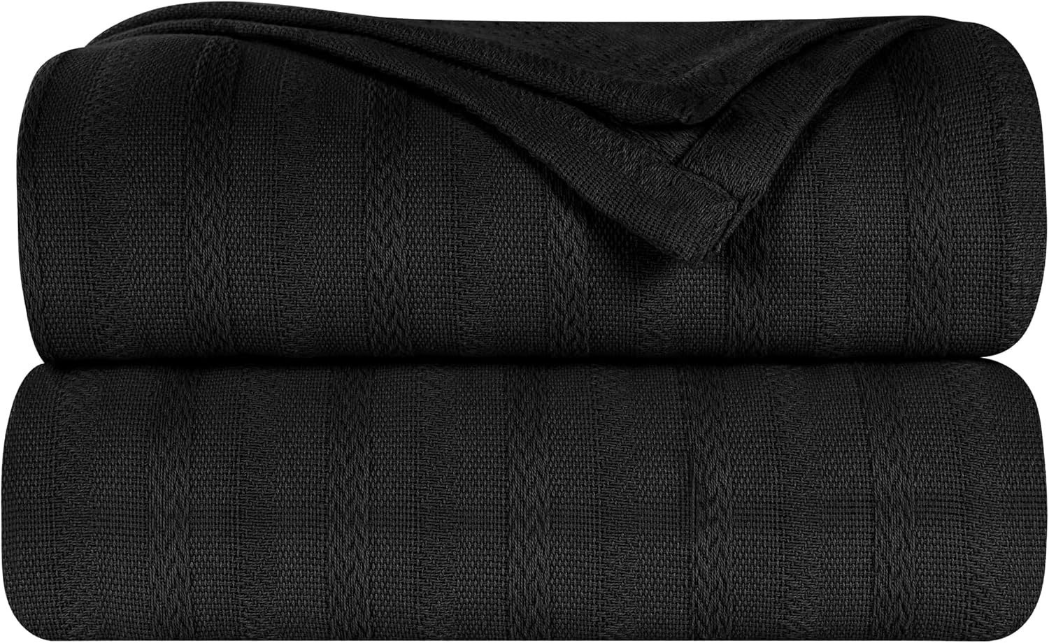 image:imageSUPERIOR Clara Cotton Blanket for Picnic Beach Traveling or Camping Bedroom Decor Essentials Cover for Bed Couch Lounging Textured Jacquard Striped Woven Blanket Twin IvoryBlack
