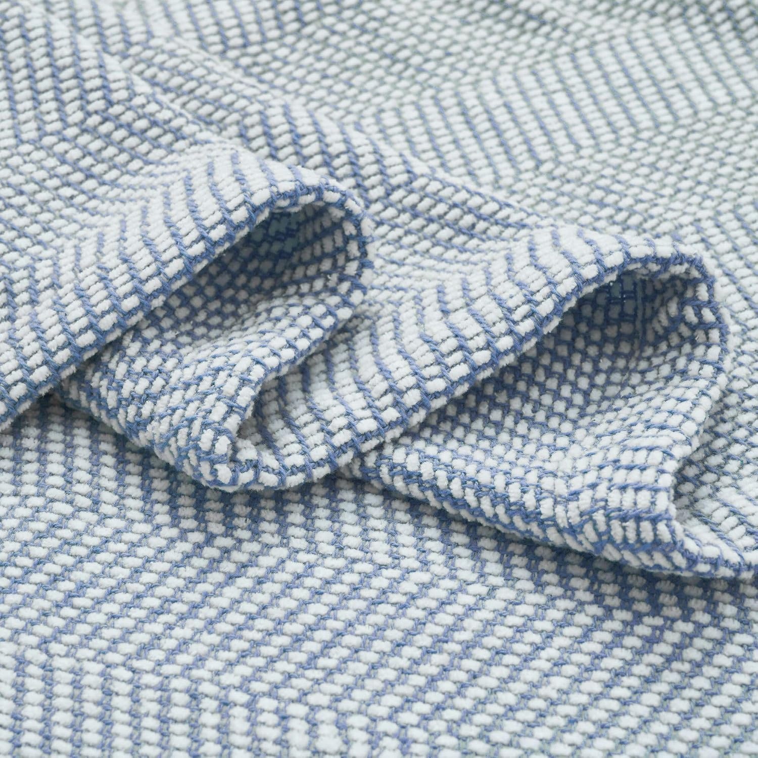 image:imageSUPERIOR Clara Cotton Blanket for Picnic Beach Traveling or Camping Bedroom Decor Essentials Cover for Bed Couch Lounging Textured Jacquard Striped Woven Blanket Twin IvoryBlue