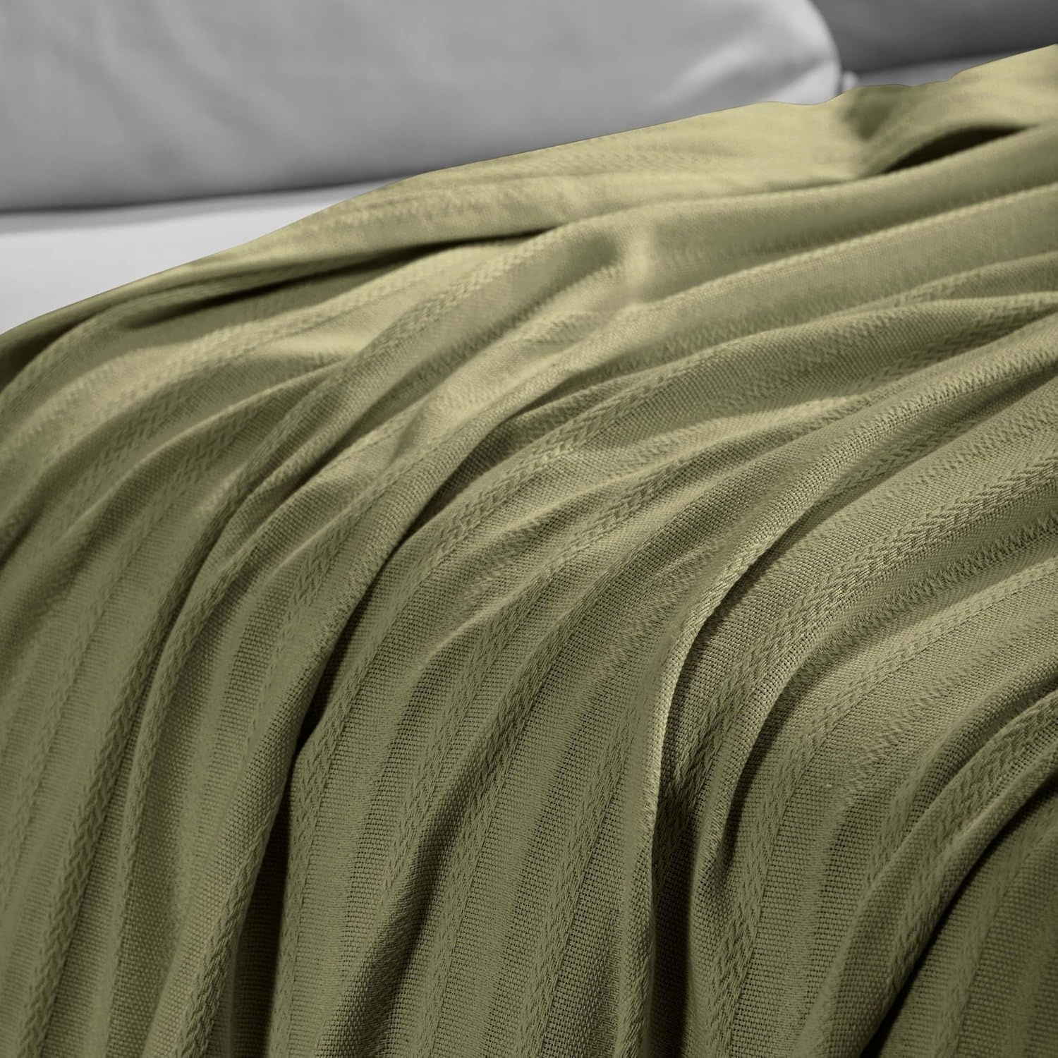 image:imageSUPERIOR Clara Cotton Blanket for Picnic Beach Traveling or Camping Bedroom Decor Essentials Cover for Bed Couch Lounging Textured Jacquard Striped Woven Blanket Twin IvorySage