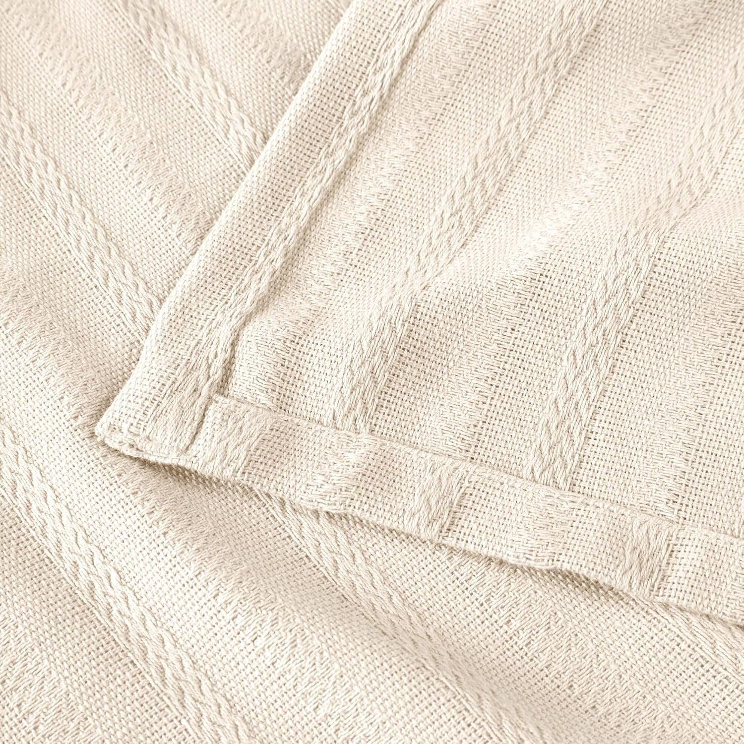 image:imageSUPERIOR Clara Cotton Blanket for Picnic Beach Traveling or Camping Bedroom Decor Essentials Cover for Bed Couch Lounging Textured Jacquard Striped Woven Blanket Twin IvoryIvory