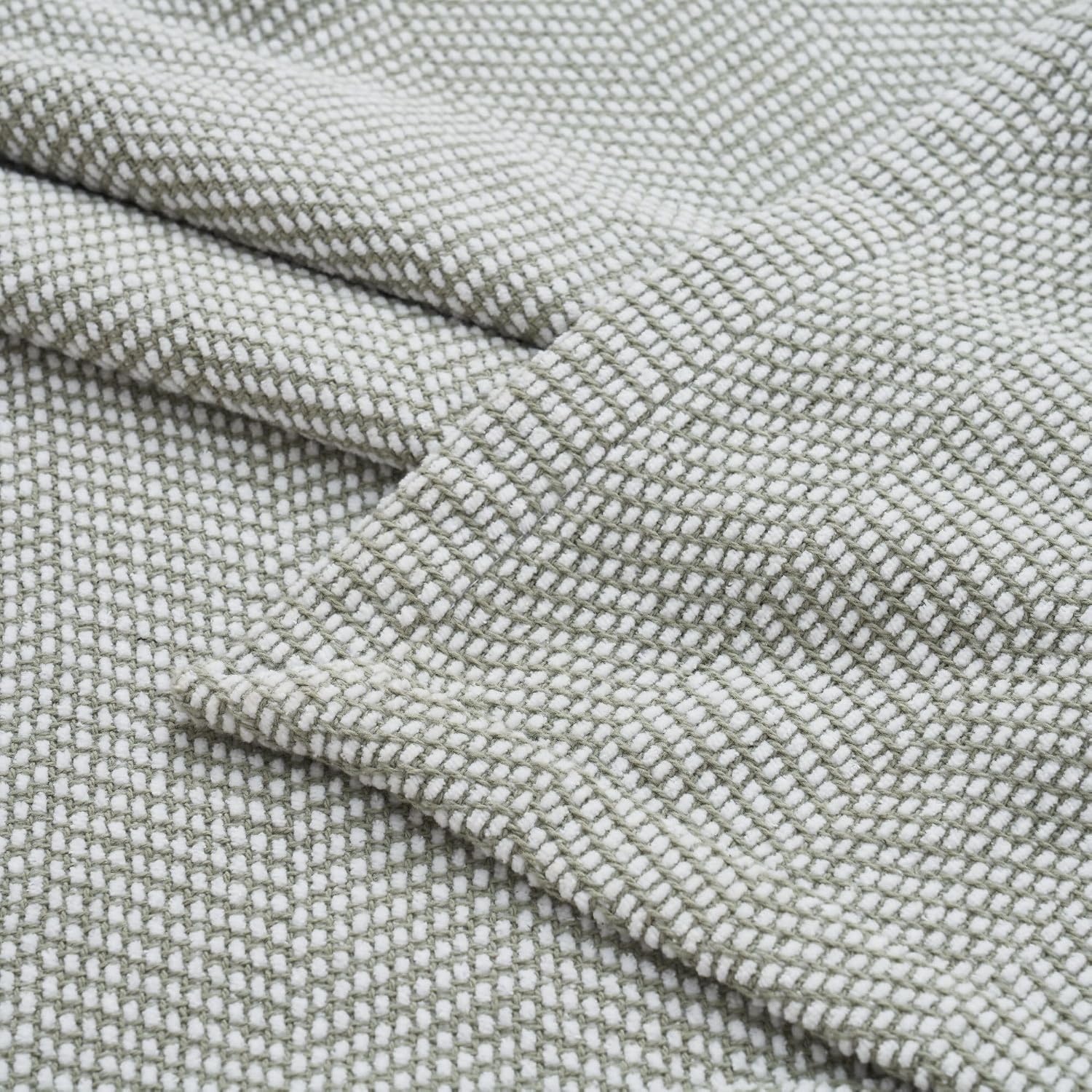 image:imageSUPERIOR Clara Cotton Blanket for Picnic Beach Traveling or Camping Bedroom Decor Essentials Cover for Bed Couch Lounging Textured Jacquard Striped Woven Blanket Twin IvoryGreen