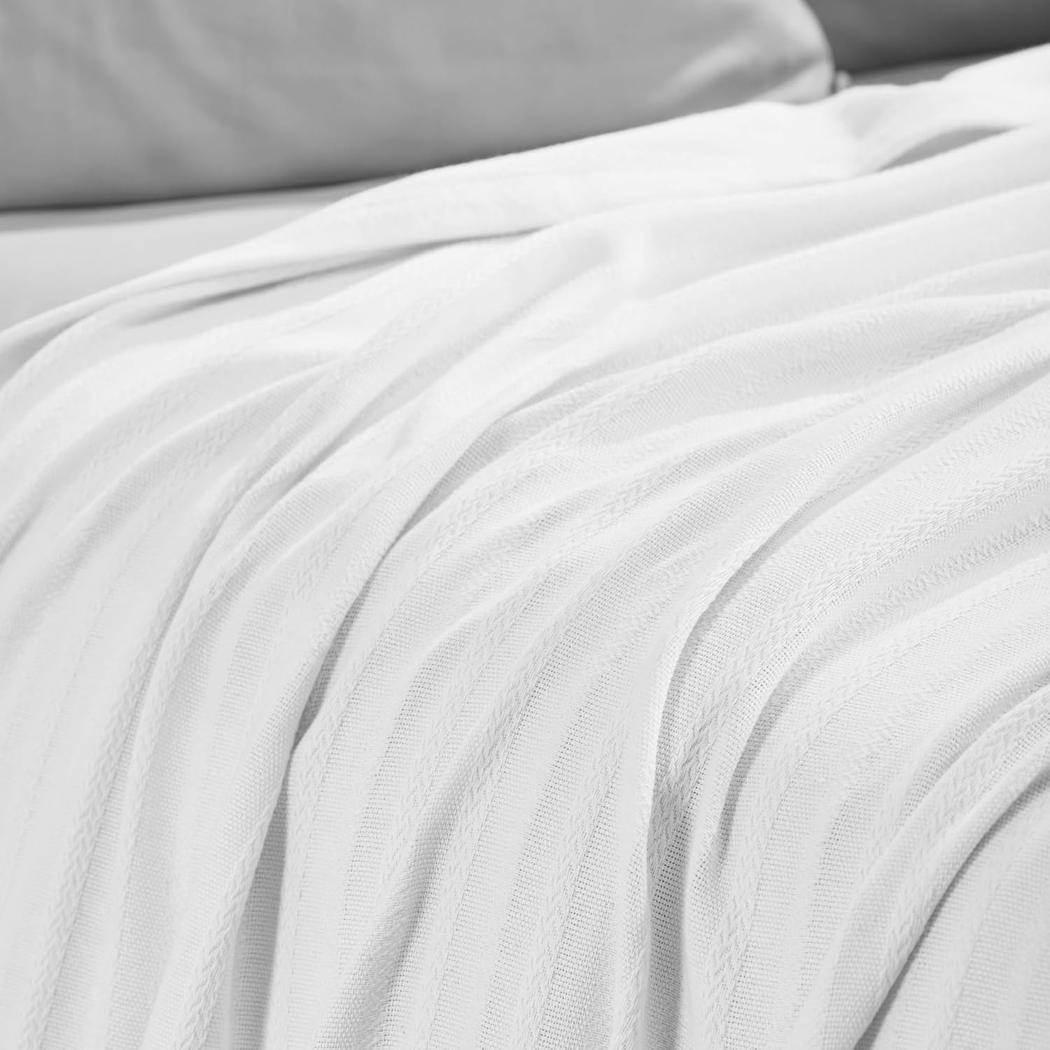 image:imageSUPERIOR Clara Cotton Blanket for Picnic Beach Traveling or Camping Bedroom Decor Essentials Cover for Bed Couch Lounging Textured Jacquard Striped Woven Blanket Twin IvoryWhite